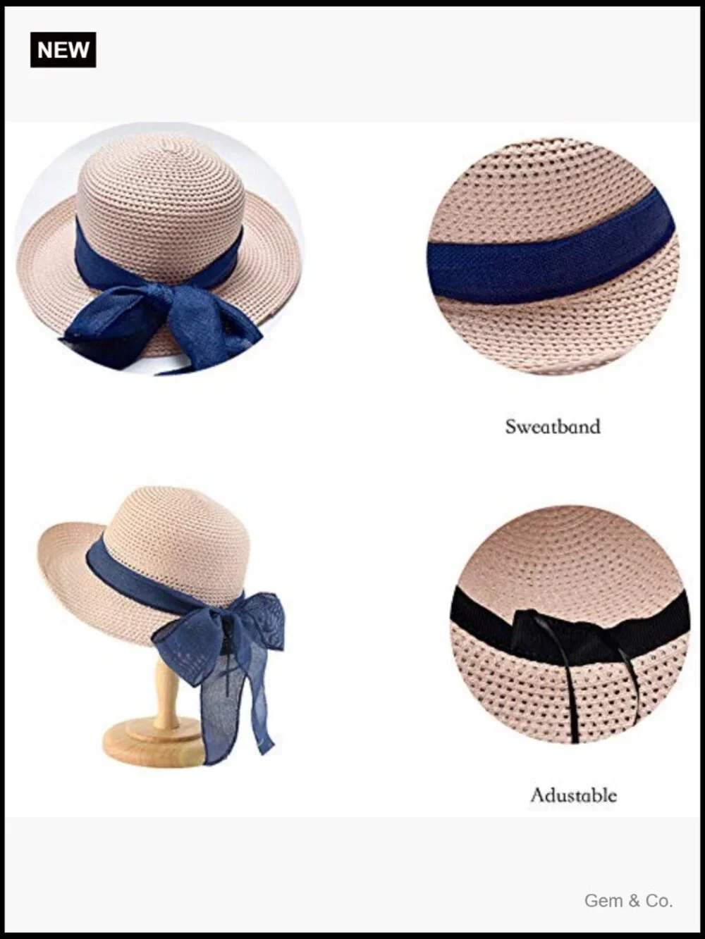 Wide Brim Sun Hat UPF 50+ Straw Floppy Beach Hat Foldable Packable